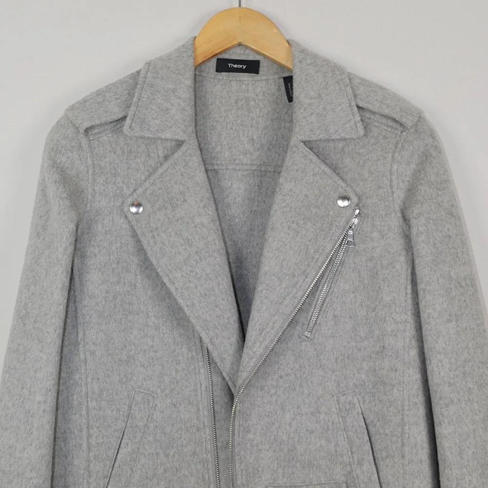 Theory Wool Cashmere Grey Tralsmin Moto Biker Jacket Size P/XS - Picture 8 of 13